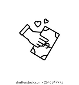 Hand Giving Money With Hearts Linear Representation On White