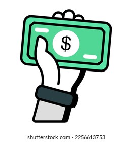 Hand giving money icon in flat design