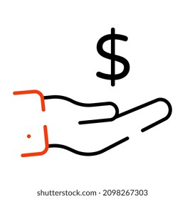Hand giving money icon in solid design

