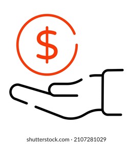 Hand giving money icon in solid design

