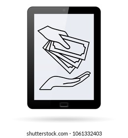hand giving money to other hand line vector icon on a flat design style