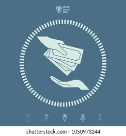 hand giving money to other hand vector icon on a flat design style