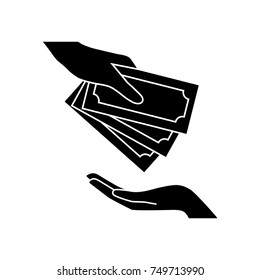 hand giving money to other hand vector icon on a flat design style
