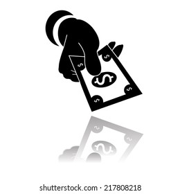 hand giving money with shadow