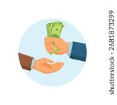 Hand Giving Money Vector Illustration for Finance, Payment, and Business Transaction Concept
