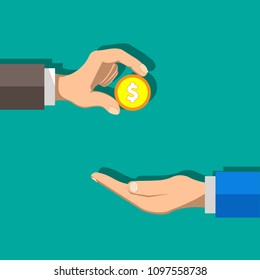 hand giving money in hand. vector illustration