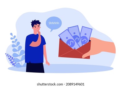 Hand giving open paper envelope with money to man. Person receiving criminal bribe flat vector illustration. Shadow business, bribery, corruption concept for banner, website design or landing web page