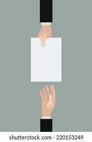 A Hand Giving A Paper Another Hand. Flat Vector Illustration.