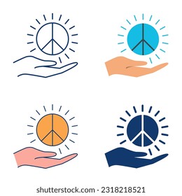 Hand giving peace sign icon set in flat and line style. Sharing calmness and harmony. Vector illustration.