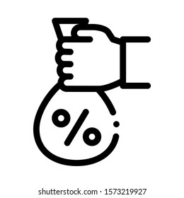Hand Giving Percent Icon Vector. Outline Hand Giving Percent Sign. Isolated Contour Symbol Illustration