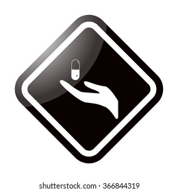 Hand giving pill simple icon on colorful background