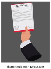 Hand Giving Proposal Document Vector Illustration. 