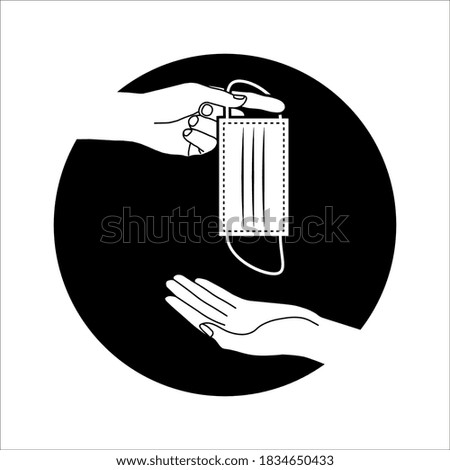 hand giving a protective mask to another one’s hand. Concept about health, hygiene, hospitality, protective, donation and charity. vector illustration on white background. color editable