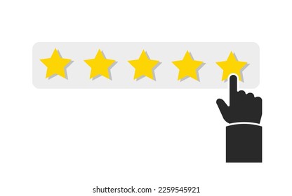 Hand giving rating 5 points to application vector flat simple illustration isolated on white background. Customer reviews, evaluation, user feedback concept vector icon.