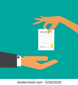 Hand giving receipt to another hand