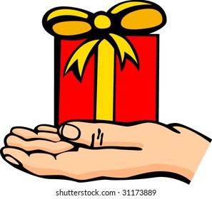 hand giving or receiving a christmas or birthday or wedding gift