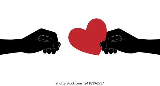 Hand Giving Red Heart Logo Symbol on White Background. Concept of Valentine's Day and Mother's Day Concept. Vector Illustration. 