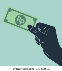 hand giving rupiah money
