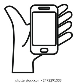 Hand is giving a smartphone to someone with the screen facing forward