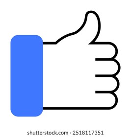 A hand giving a thumbs up with a blue sleeve, representing a gesture for approval or positivity. Ideal for social media, user feedback, endorsements, agreements, and support. Outline vector style.