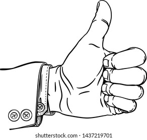 A hand giving a thumbs up or like gesture in a business suit with thumb extended and fingers in a fist