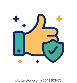 Hand giving a thumbs up for security. Icon symbol illustration