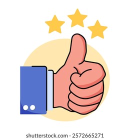 A hand giving a thumbs-up gesture with three stars above, symbolizing excellence, achievement, and positive feedback.