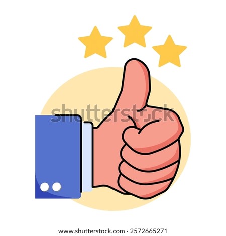 A hand giving a thumbs-up gesture with three stars above, symbolizing excellence, achievement, and positive feedback.
