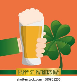 hand glass beer clover happy st patricks day vector illustration eps 10