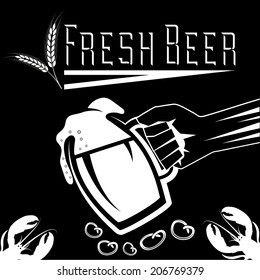 hand with a glass of beer retro illustration