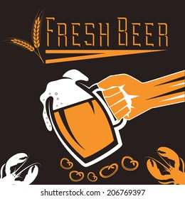 hand with a glass of beer retro illustration