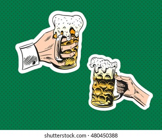 Hand with glass of beer.Octoberfest. Hand drawn sketch, vector illustration