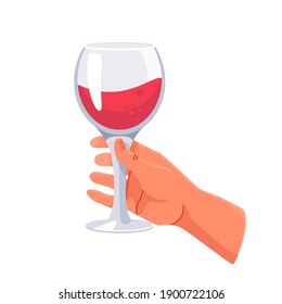 Hand With A Glass Of Red Wine Or Juice. Icon. Use As A Symbol Of A Holiday Or A Feast. Stock Vector Isolated Illustration On White Background.