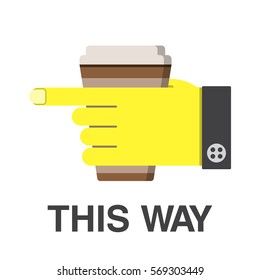 the hand with a glass, specifies the movement, a forefinger,vector image,flat design