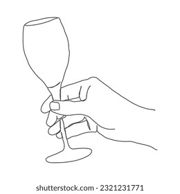 Hand with a glass. A template in the style of a continuous line. Layout for the thematic design of a bar, cafe, restaurant