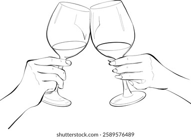 hand with glass of wine toast hand drawn vector