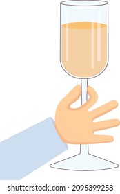 Hand with a glass of wine. Vector element in flat style.