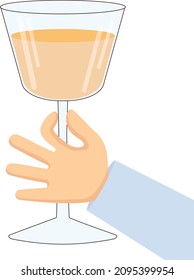 Hand mit einem Glas Wein. Vektorelement im flachen Stil.