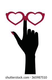 hand and glasses in the shape of a heart