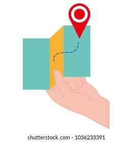 hand with global map and location symbol