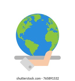 hand with global planet vector
