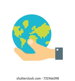  hand with global planet   vector illustration