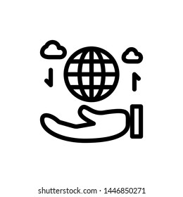 hand with globe and arrow isolated on white background ,Thin line icon ,Vector Illustration for symbol web stock