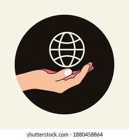Hand with globe icon design vector illustration