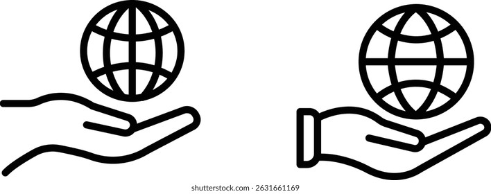 Hand and Globe Icon for Global Care and Environmental Protection