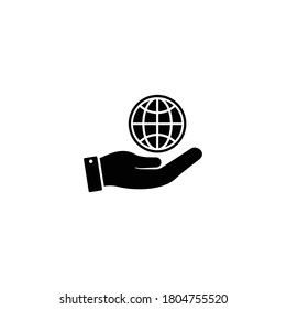 hand and globe icon, hand holding globe vector