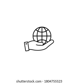 hand and globe icon, hand holding globe vector