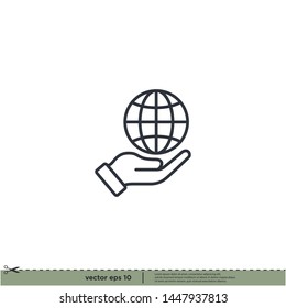 Hand And Globe Icon, Save Earth Symbol Vector Illustration Design Element