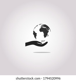 hand and globe icon, save earth symbol vector illustration design element