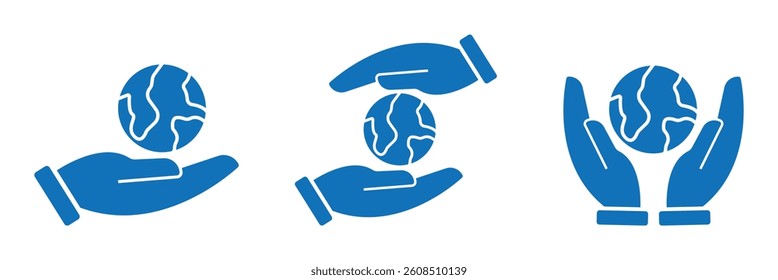 hand globe icon set thin to thick line. global icon collections symbol, vector illustration. globe in hands icon. flat and vector style. 